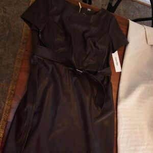 Calvin Klein NWT Dark Brown Belted Midi Dress